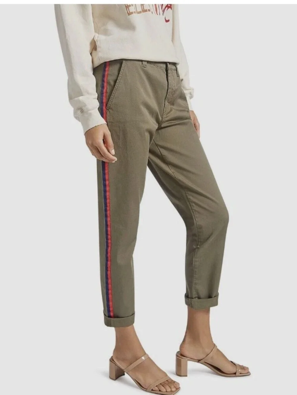 Current/Elliott Side Stripe Confidant Olive Crop Pants Size 28